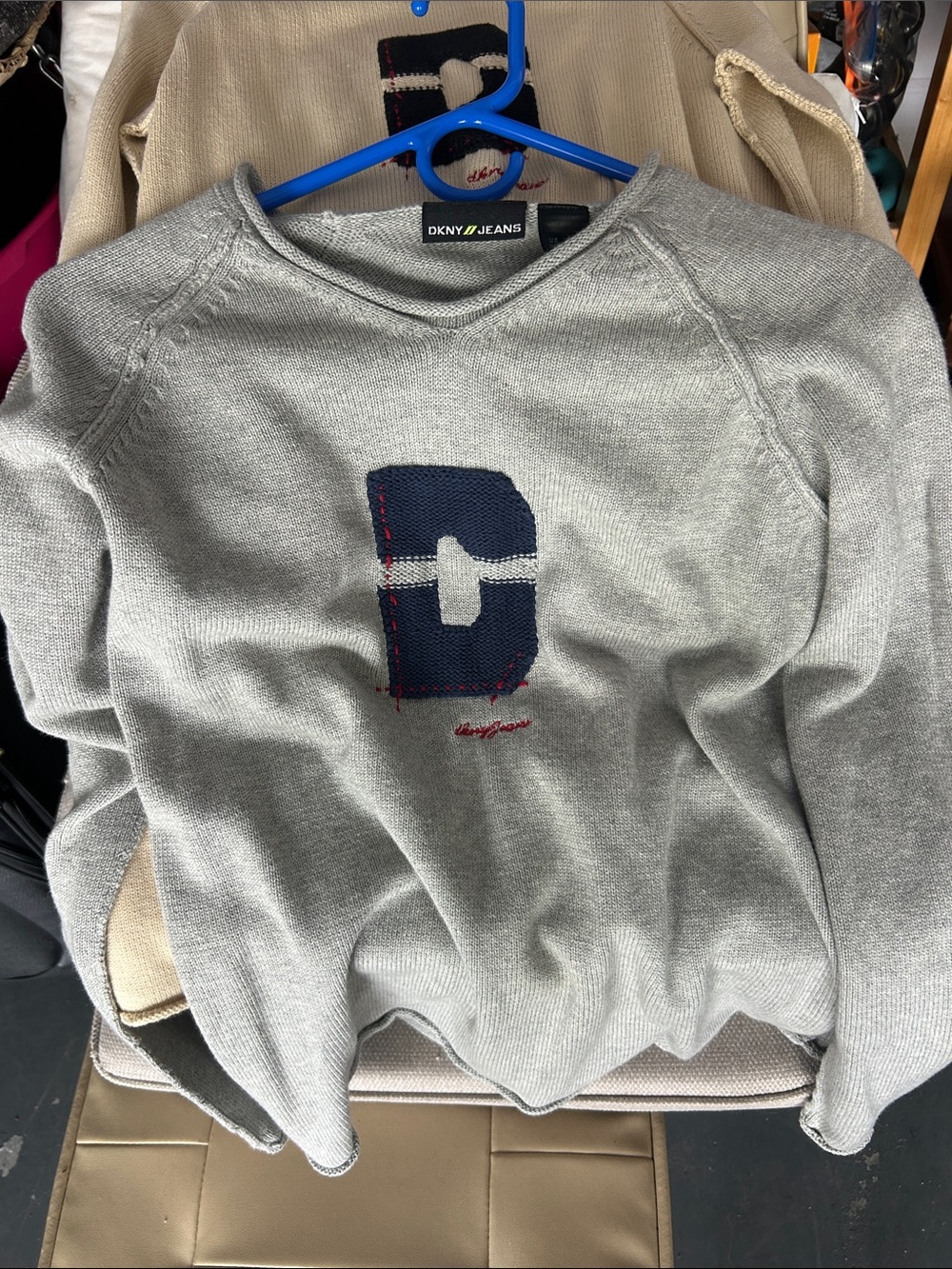 Dkny Light Gray Crewneck Sweater with Navy Logo